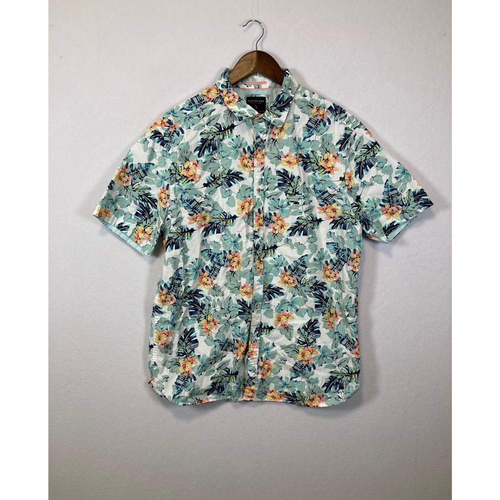 Cactus Man Ricky Singh Mens XL Slim Fit Tropical Floral Cotton Button Down Shirt